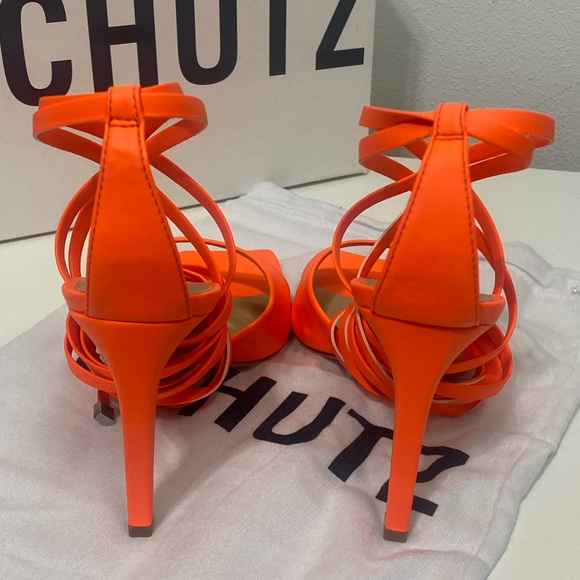 SCHUTZ Bryce Leather Strap Ankle-Wrap Sandal in Acid Orange Womens Sz: Multiple - Picture 9 of 12